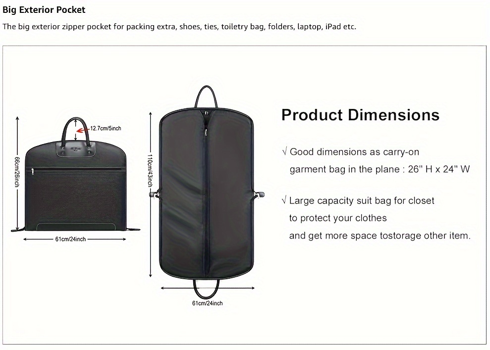 heavy duty waterproof garment bag fabric carrier foldable clothing organizer with zipper closure and pu handles for shirts sweaters coats mens womens suitcases details 3