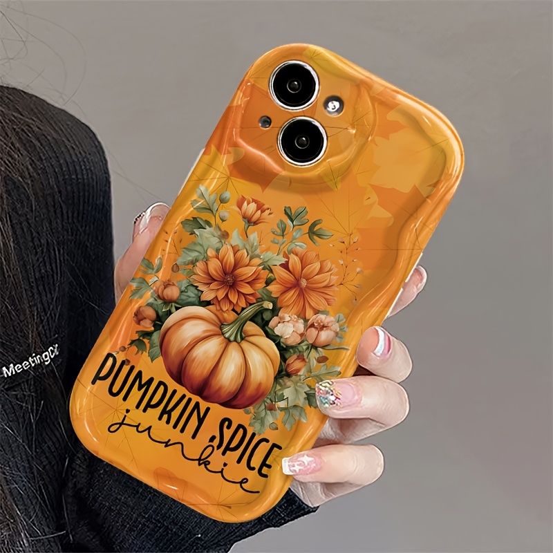 TEMU Phone Case - 1pc Pumpkin Floral Wavy Cream Anti-drop Protective Soft Case, Compatible With Iphone 17/16/15/14/13/12/11/plus/pro/pro