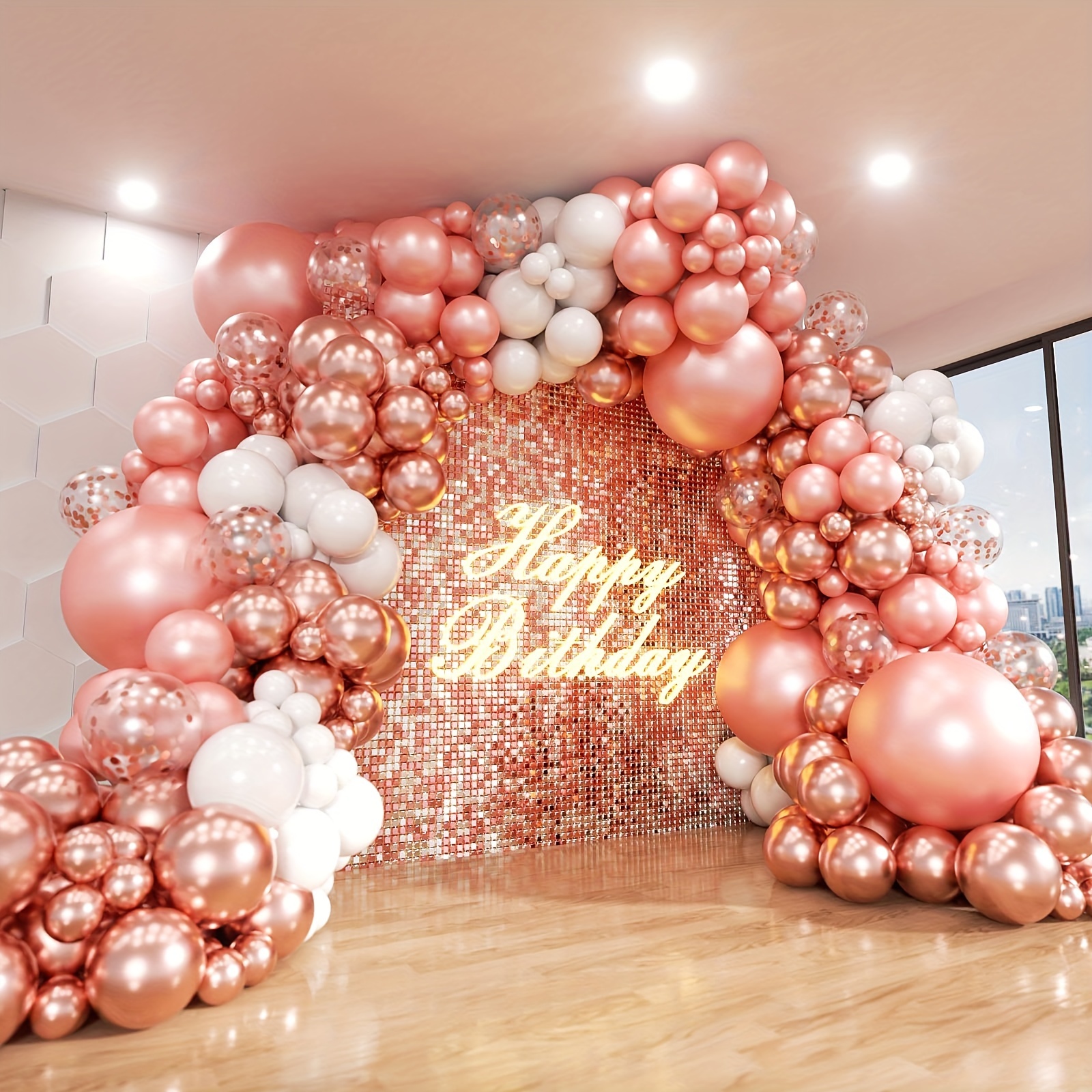 

124-piece Rose Golden & White Balloon Garland Kit - Assorted Sizes For Birthday, Prom, Bachelorette, Gender Reveal, Engagement, Bridal Shower, Wedding, Valentine's Day, Anniversary Decorations