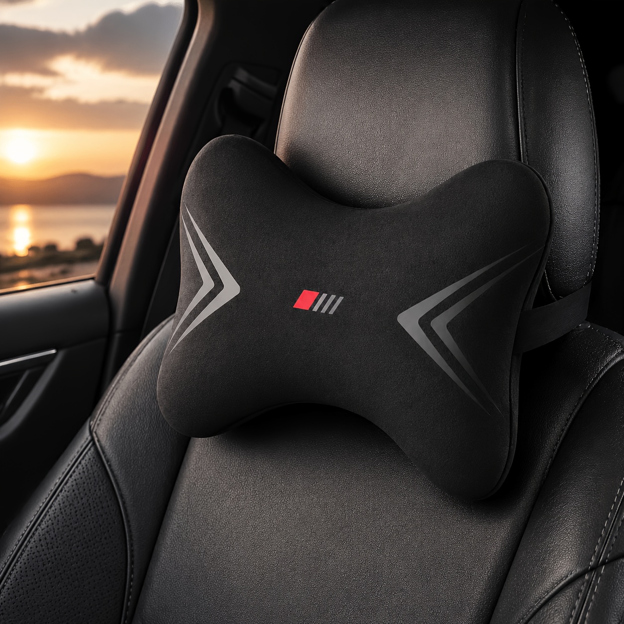 TEMU Ergonomic Car Neck Pillow Suitable For Driving, Memory Foam Headrest Support Cushion With Contoured Cervical Design & Elastic Strap, Soft