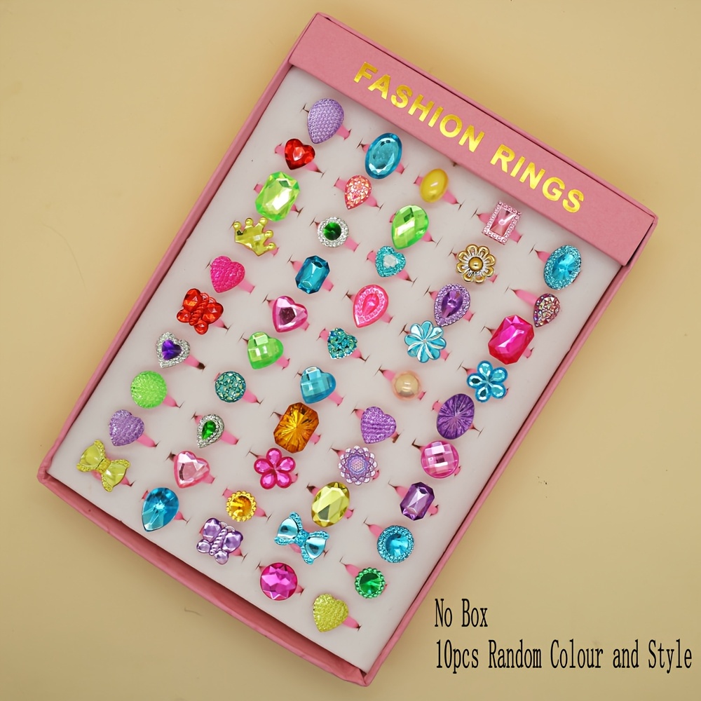 Image of 10pcs Colorful Assorted Shaped Girls Ring Set, Princess , Colorful Rings For Daughter, Granddaughter, Birthday Easter And Christmas Gift, (random Send, )