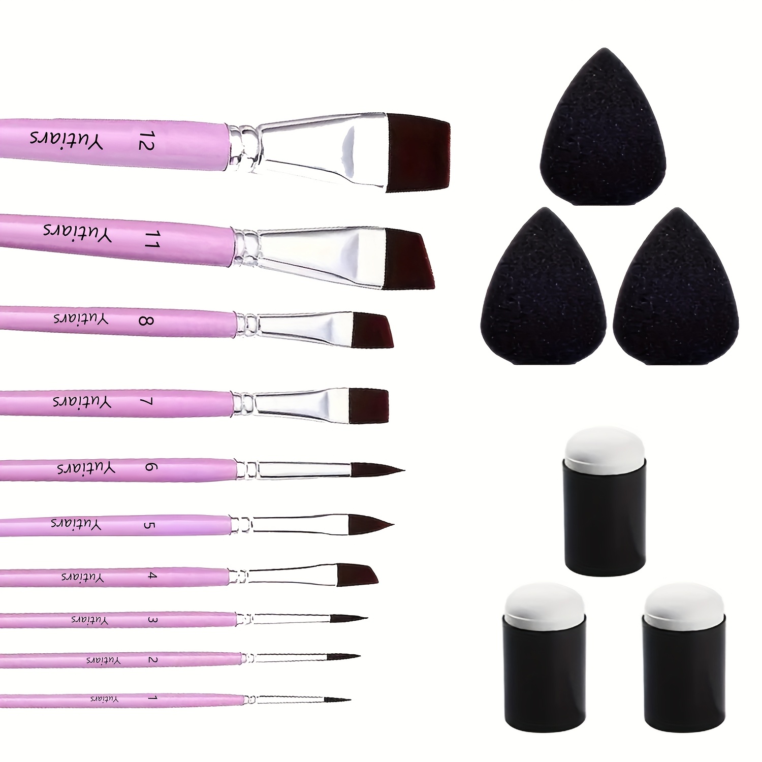TEMU Set de 16 pinceles para pintura corporal que incluye pinceles de varios ángulos con esponjas suaves - Cerdas de nailon hipoalergénicas, adecuado