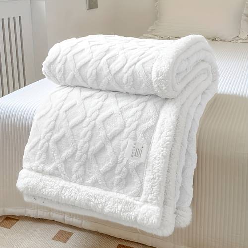 1pc thickened double sided fleece blanket suitable for soft thermal bedspread with reversible fleece machine washable cozy blanket for contemporary bedding gift for use