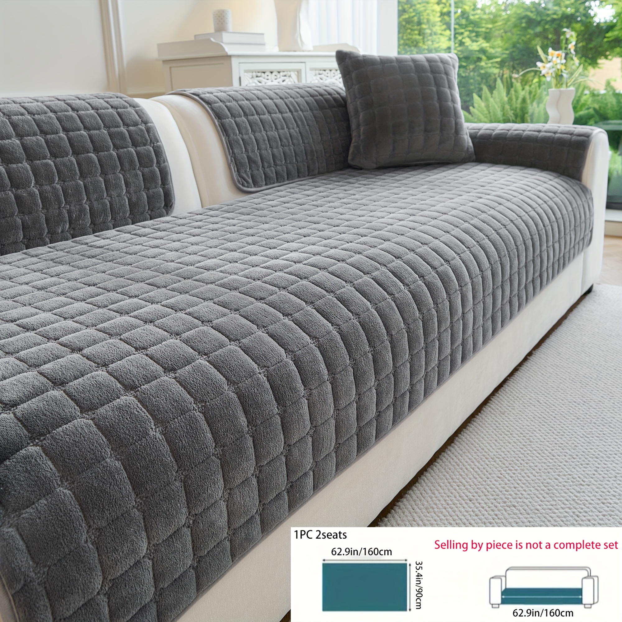 TEMU [flannel Block] 1pc High-end Bohemian Style Sofa Cover, Designed With Quilting Technology, Pet Friendly And Machine Washable Sofa Protection