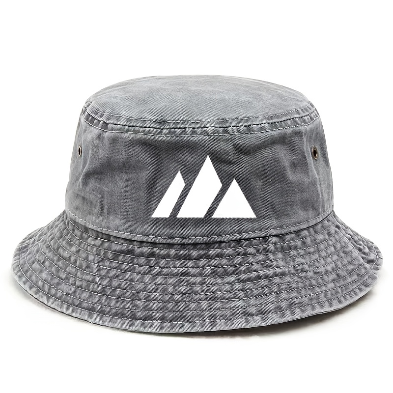 TEMU Washed Bucket Hat With Geometric Mountain Print, Vintage Distressed Sun Hat, Easy Versatile Casual Headwear For Men And Women Outdoor Use