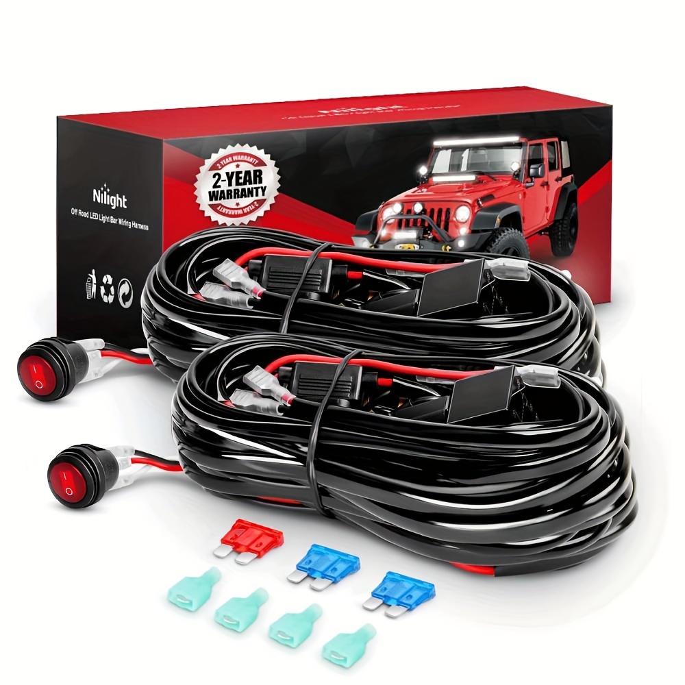 TEMU Nilight T10041w 2pcs 16awg Led Light Bar Wiring Harness Kit 2 Leads 12v On Off Switch Power Relay Blade Fuse For Off Road Lights Ligh