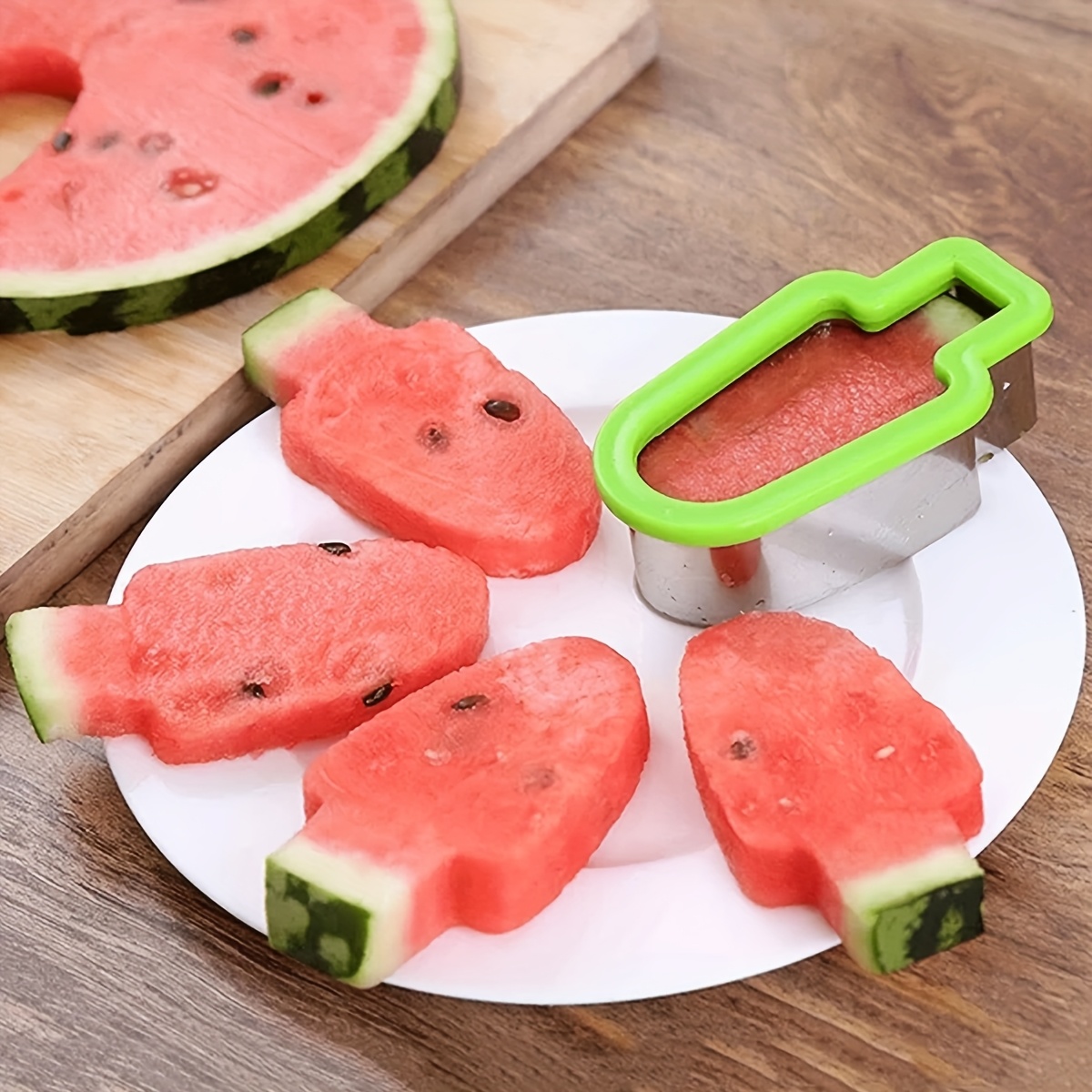 1pc stainless steel watermelon slicer   mold easy manual fruit cutter with green handle no power needed   summer snacks parties   design watermelon slicer and chopper   prep   material