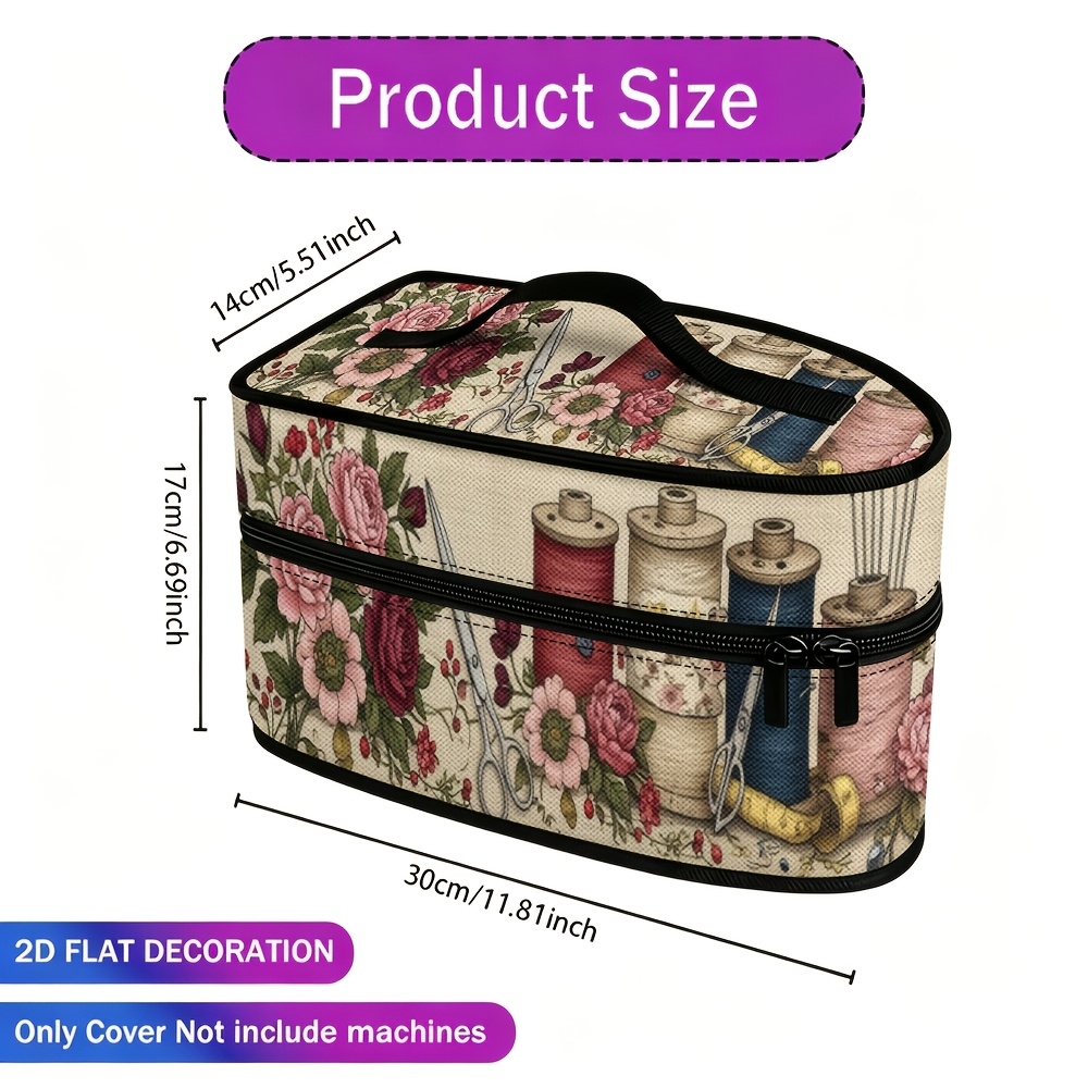 TEMU 1pc 2d Flat Colorful Sewing Spools And Scissors Pattern Portable Ironing Bag, Travel Storage Bag, Large Capacity Foldable Dust, With Top Handle