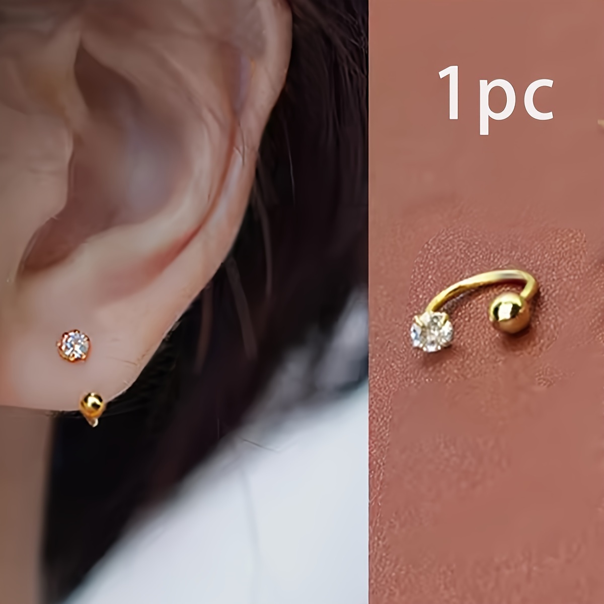 

Boucles d'oreille de C plaquées or 18K - Conception simple mignonne, synthétique, acier inoxydable 304, port quotidien et vacances, cadeau de la Saint-Valentin, 1 pièce