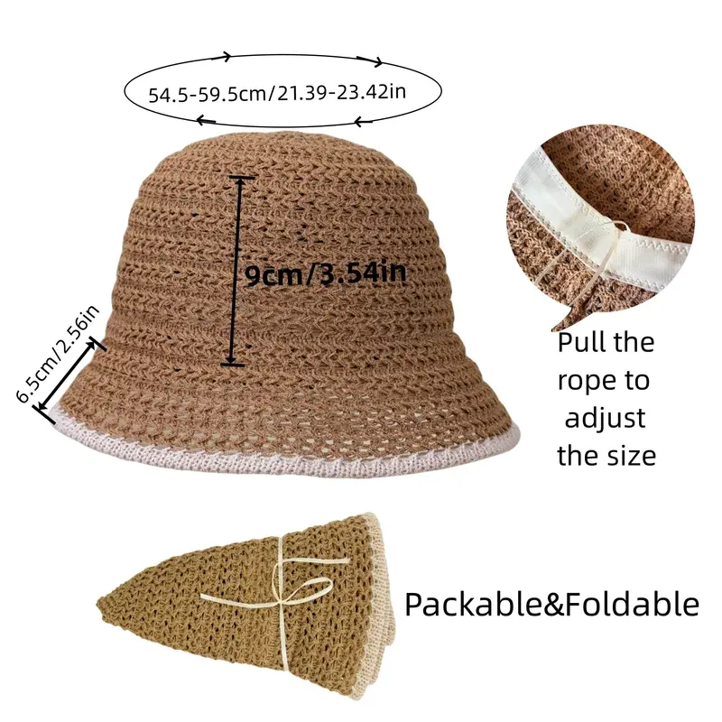 Women's Sun Hat, Fishing Hat, Lightweight Solid Color Knit Bucket Hat, Foldable and Packable, Fashion Accessory, Fisherman's Hat, Beach Hat for