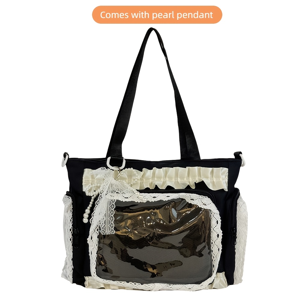 TEMU Sac Ita Kawaii Multicolore pour Femme avec Fenêtre d'Affichage Transparente, 1 Sac avec 1 Pendentif, Sac à Bandoulière en Nylon à Dentelle à
