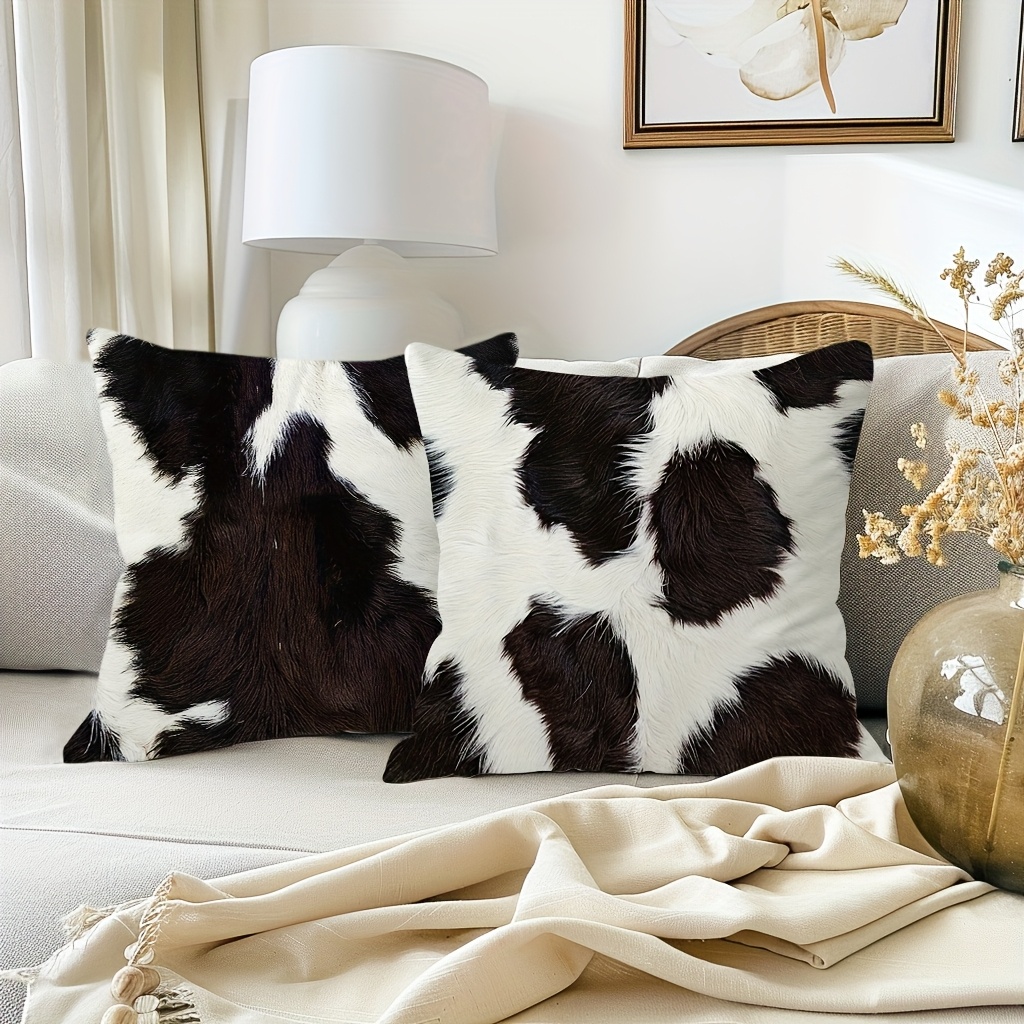 set of 4 short plush double sided printed throw pillow covers   cowhide animal fur printed cushion covers   decor pillowcases 18 x 18 inches for porch sofa patio living room bedroom outdoor without pillows Product details 2