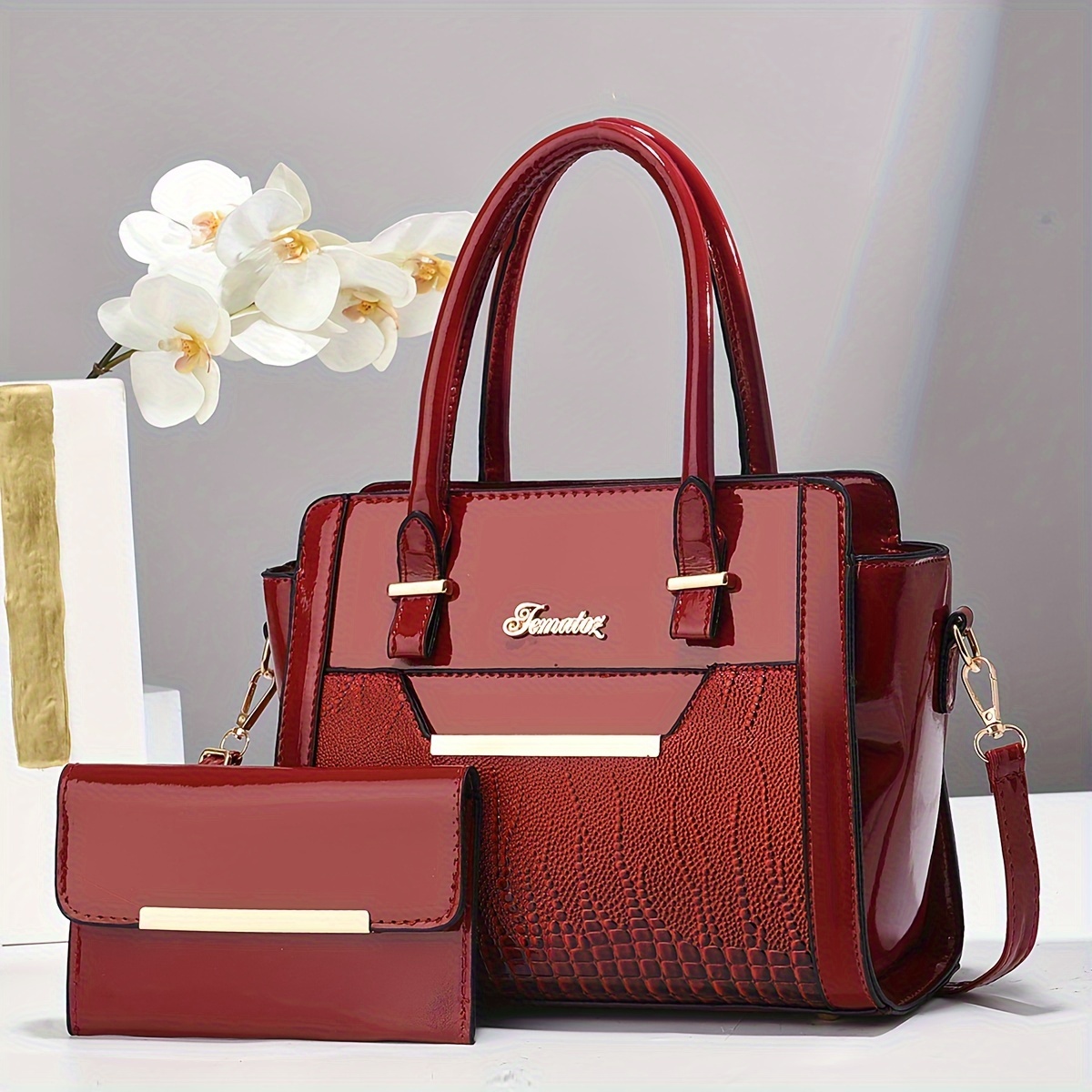 TEMU Crocodile Pattern Tote Bag Set And Closure, 2pcs Handbag And For Women, Shoulder Crossbody Bag For , , And