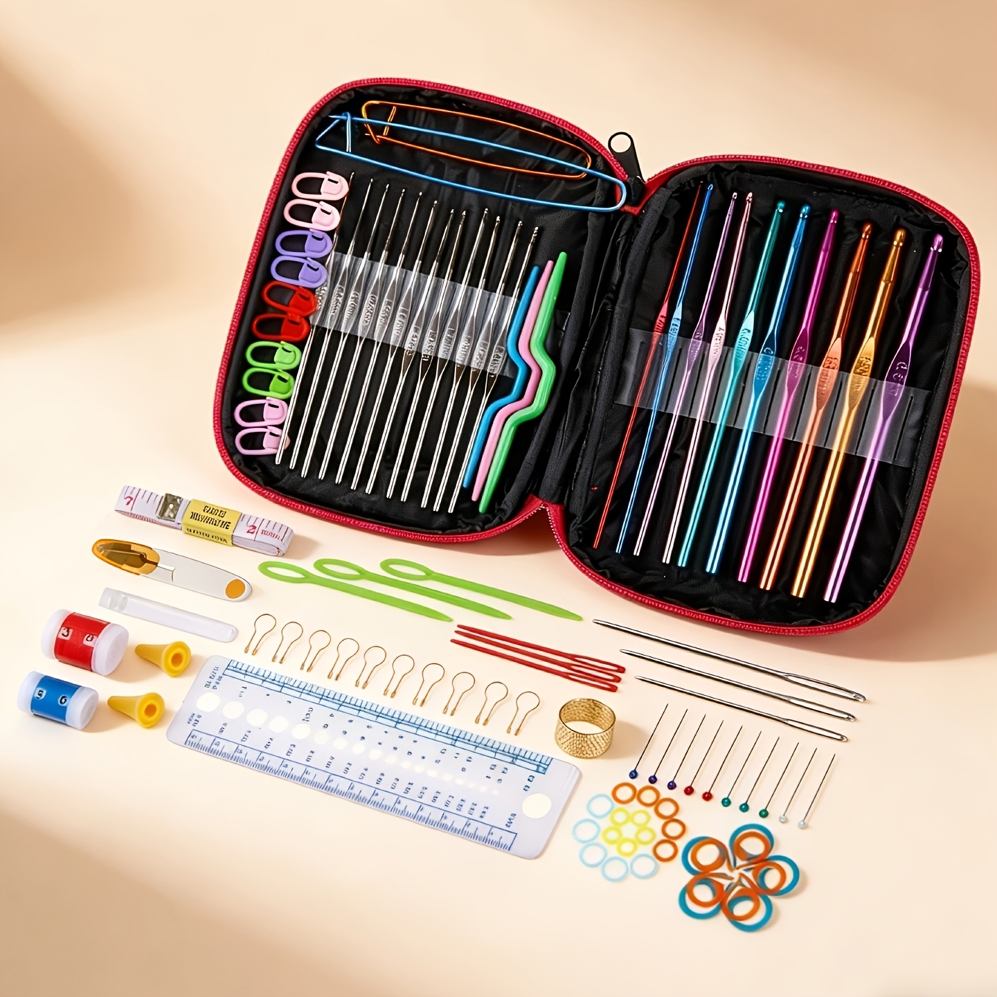 TEMU A 100pcs Crochet Set Featuring Comfortable Rust-resistant Hooks, Assorted Yarn Colors, And A Convenient Carrying Case, Ideal For Newcomers