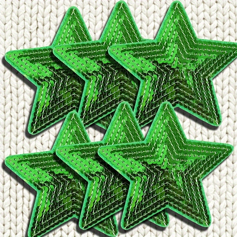 

6pcs Green Sequin Star Embroidered Patches, 3.5" - Iron-on Or Sew-on Appliques For Fashion, Jackets, T-shirts, Hats, Backpacks, Jeans