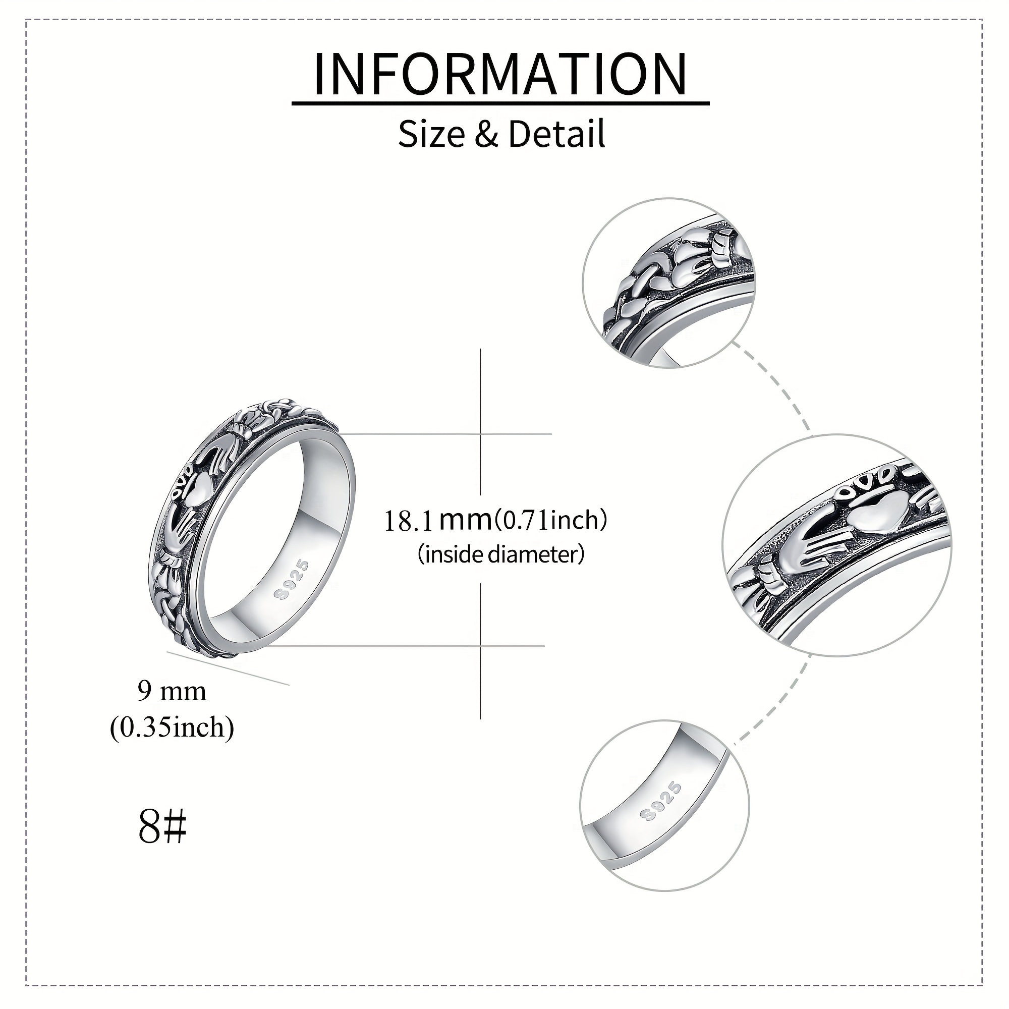   fidget spinner ring 925 sterling silver celtic knot anxiety jewelry for women men and girls   love   for mom and wife Product details 5