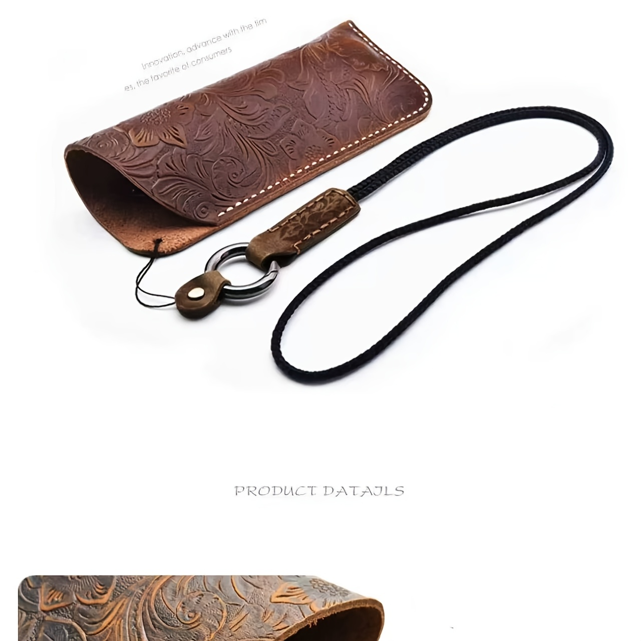 Original Hand-Carved Full-Grain Leather Glasses Pouch - Retro Genuine Leather Case for & Eyeglasses. Portable, Dust-Proof, Premium-Quality Protective Sleeve for Reading Glasses &. Compact Storage Bag with Slanted Pocket