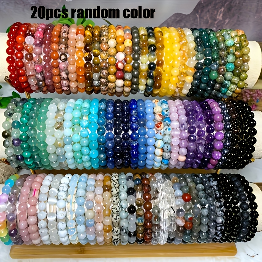 TEMU Random 20pcs Bracelet Set In Styles - Exquisite Glass Bead Round Elastic Bracelets, Special Occasions, Bead Bracelets, Multifunctional Bangles,