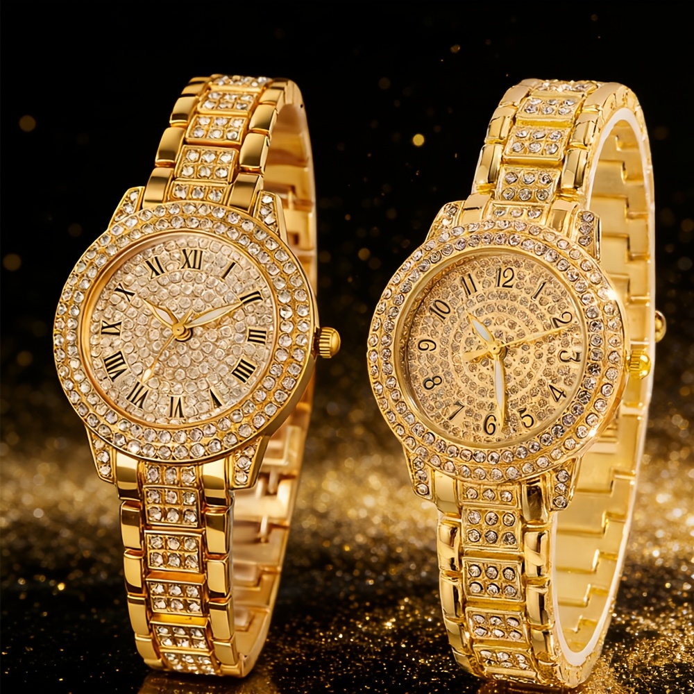 TEMU 2pcs/set Bracelet Watches, Elegant And Luxurious Golden Colors Women's Stylish Casual Watches, Watches Dial Roman And Arabic , Best Gift For