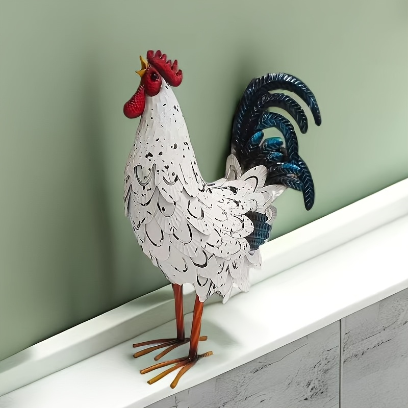 E-shop Große Metallhahn-Gartenstatue im Landhausstil, Hühnerskulptur für den Außenbereich ohne Stromversorgung, geeignet für Hof-, Terrassen- und