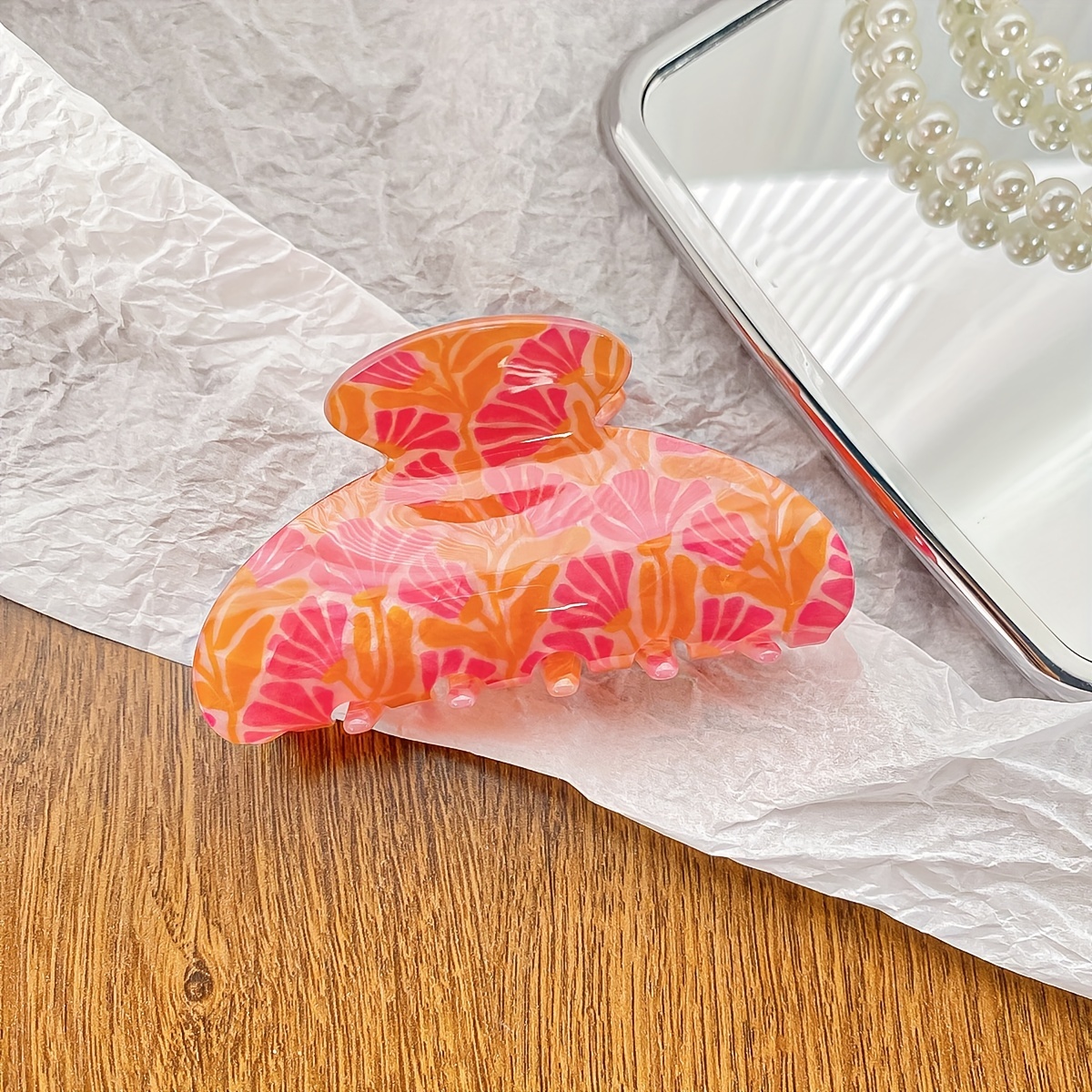 Image of Vintage Floral Clip Female - Temperament Elegant Printed Hair Clip - Back Of Head Hair Clip Disc Hair Clip Shark Hair Additions