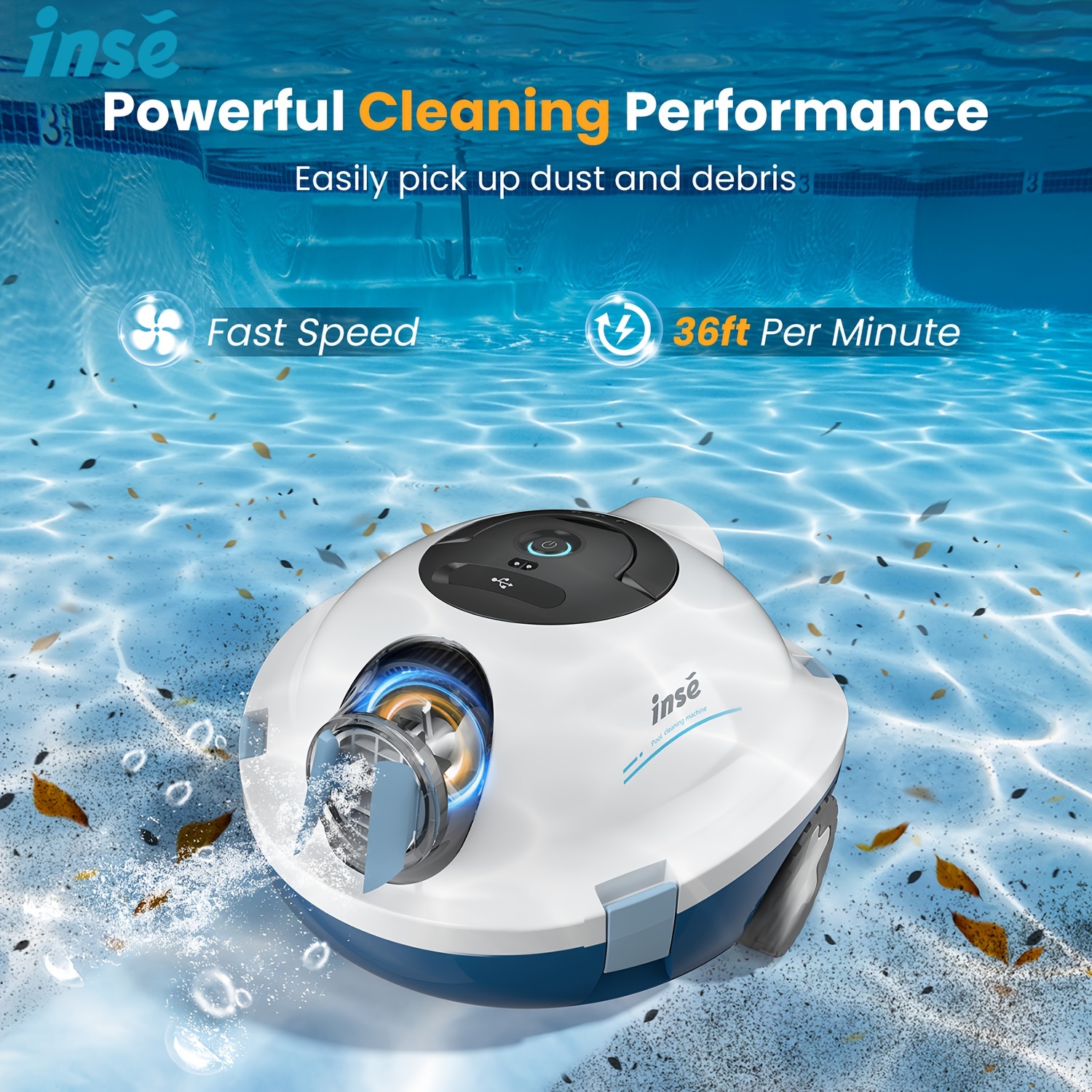 

Inse Y10 Cordless Robotic Pool Cleaner,automatic Vacuum,90-minute , Self-parking, Lightweight, Ideal For Flat Above/in-ground To 65 Feet/1100