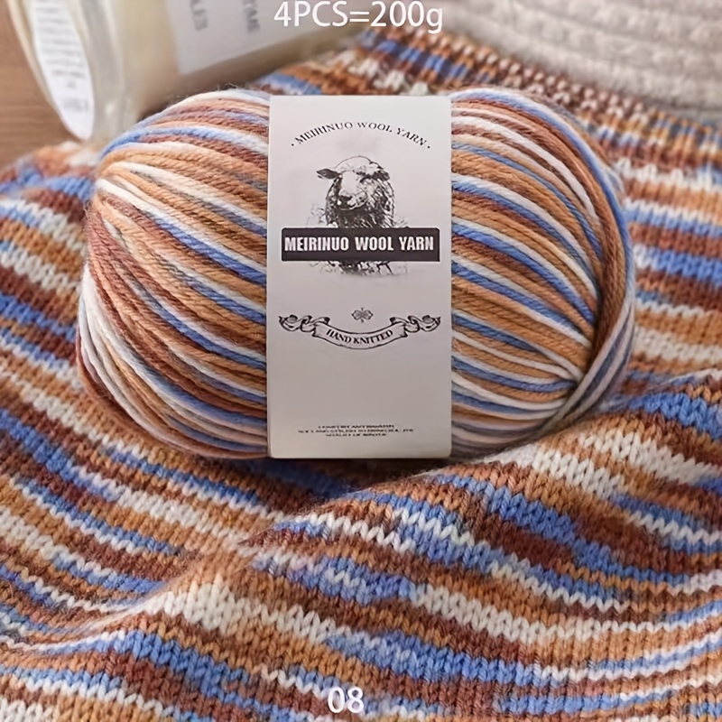 TEMU Lot de 4 pièces de fil luxueux 200g tricoté mérinos fantaisie en sections de couleur, et délicat au , , chaud et confortable (Laine 70%, 15%,