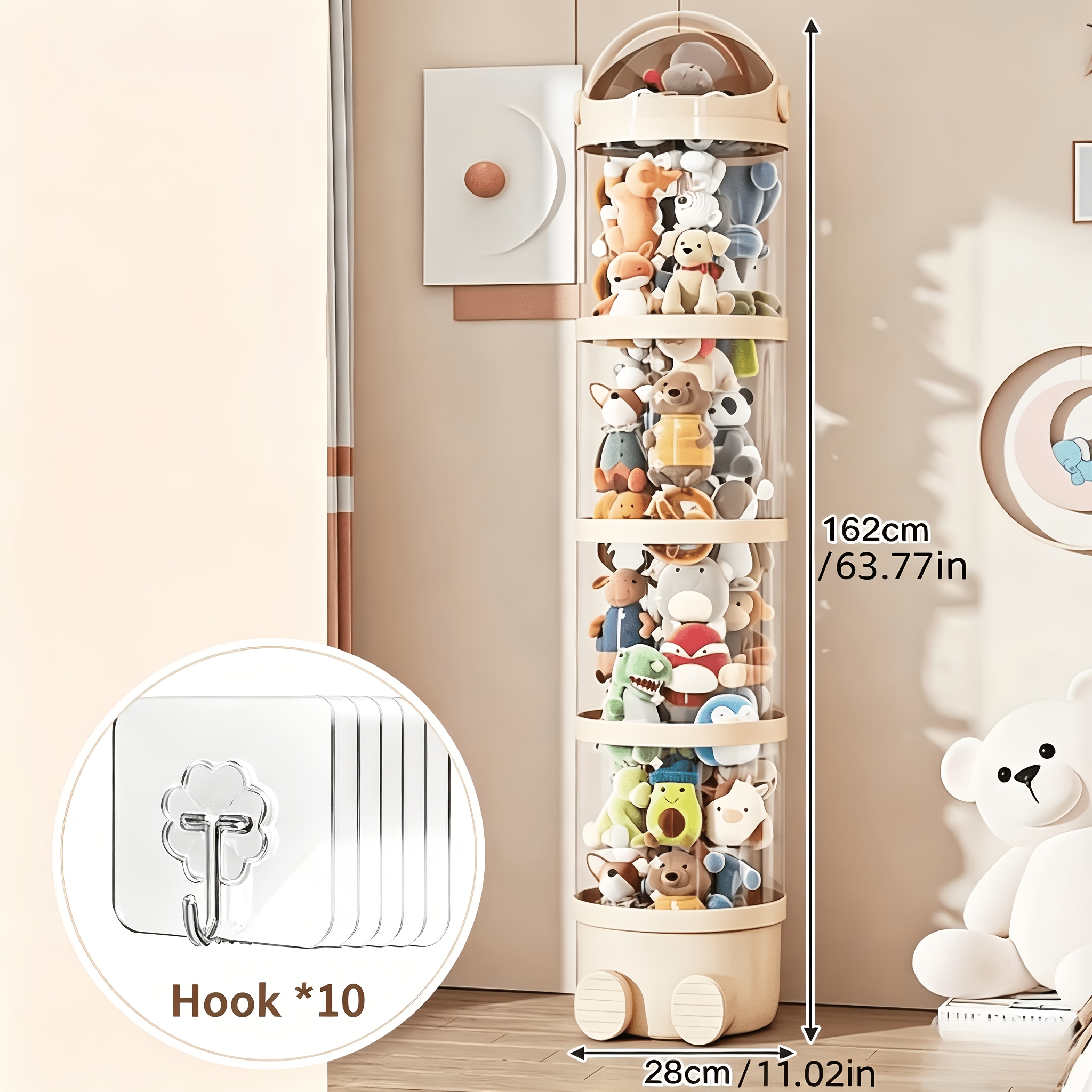 Image of 162cm Storage Bin With 10 Hooks, Large Capacity For Plush Organizer Box With Lid, Holds 50+, Floor Space, Assembly, Ideal For Plush Toys/toys/bedroom Storage, Perfect Gift For Christmas And Halloween