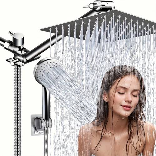 shower head inch high pressure shower head handheld shower combo with 11 inch extension arm 5 settings adjustable anti leak shower head with holder hose height angle adjustable