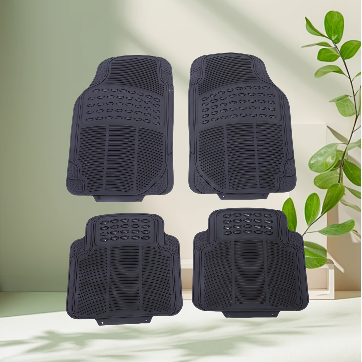 

4pcs Rubber Car Floor Mats Set - Fit, Waterproof Leather With Grip For Front & Rear, Protection For Vehicle Interior