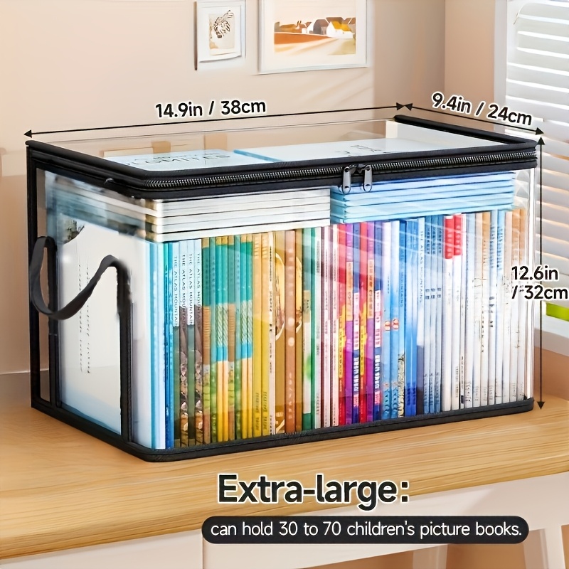 New Foldable Bookshelf, Classroom Book Storage Box, Transparent Waterproof Household Book Sorting Storage Box
