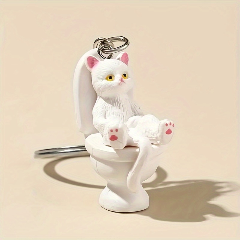 

1pc Cute Cartoon Cat Sitting On A Toilet Keychain For Men, Suitable For Bags And Backpacks