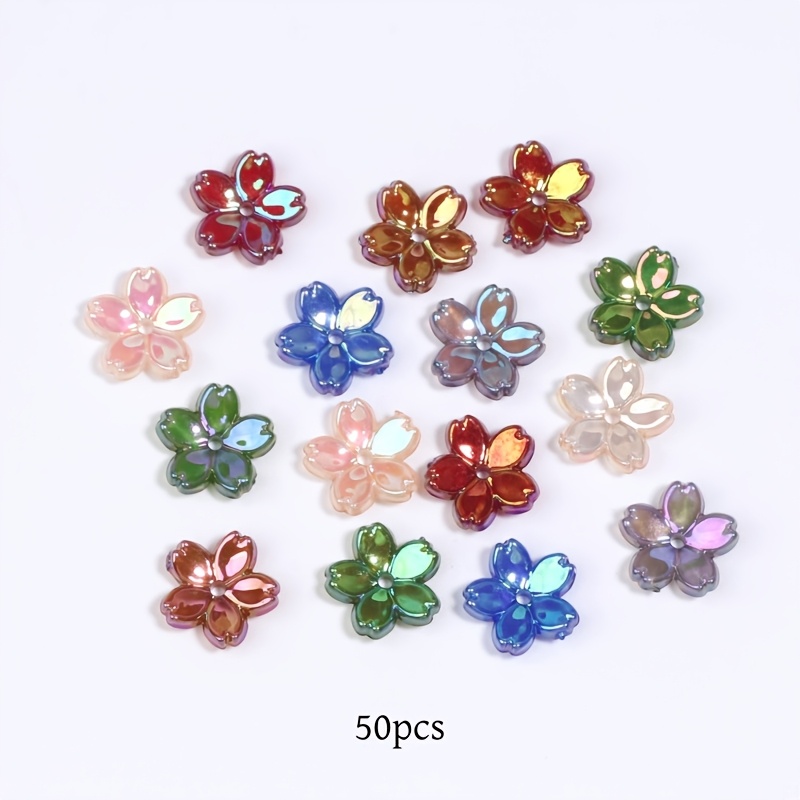 TEMU 50pcs 11mm Resin Ab Color-changing 5-petal Flower Beads With Hole Suitable For Making, Bracelets, Necklaces, Earrings - Ab (/)
