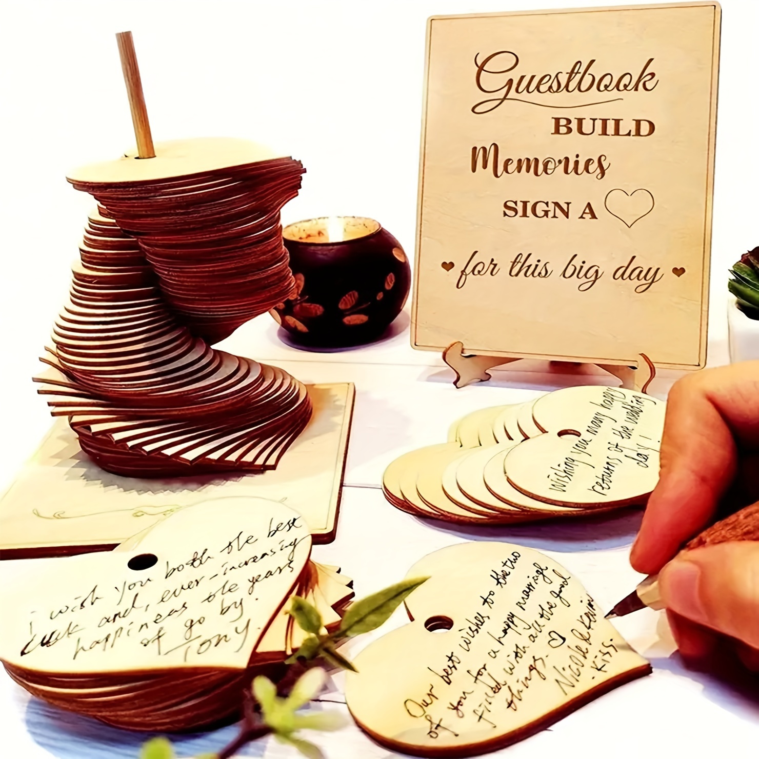 

72-piece Wooden Heart Guest Book Set - Ideal For Wedding Receptions & Favors, Hawaiian Theme Party Supplies