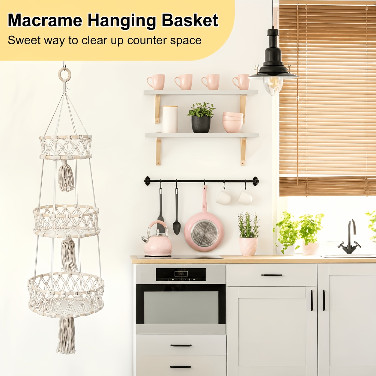 1pc 1-tier/2-tier/3-tier Hanging Basket, Macrame Hanging Basket For Storage, Rope Woven Baskets For Kitchen, Decorative Boho Decor Hanging Plant Holder, Avoid Direct Contact With Food