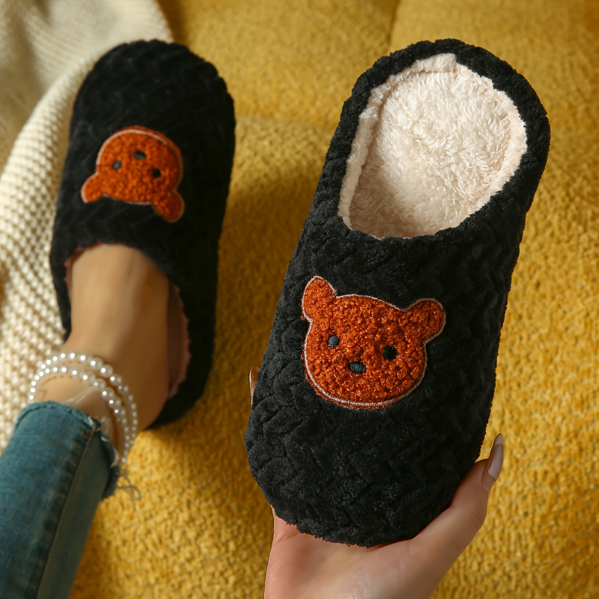 adorables pantuflas invierno peluche hombre mujer diseño oso