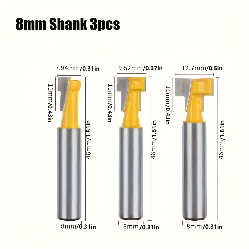 Image of 3pcs 6mm/6./8mm Shank Keyhole Router Bits Cutter Yellow Carbide Slot Wood Cutter Woodworking Tool Milling For Standard Hex Screws, Wood Working Bits