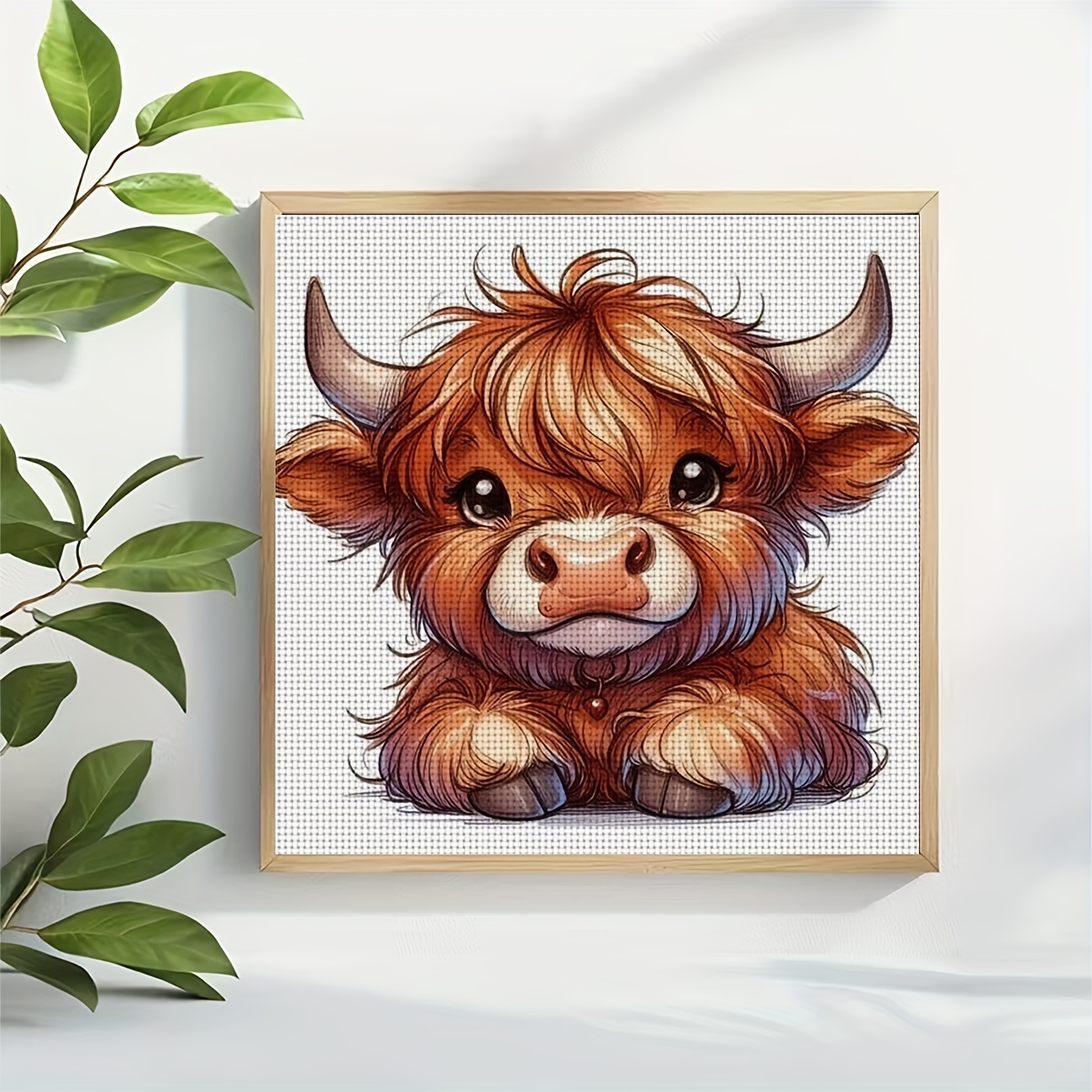 Cross-Stitch Kit - Cute Long-Haired Calf Design for Beginners