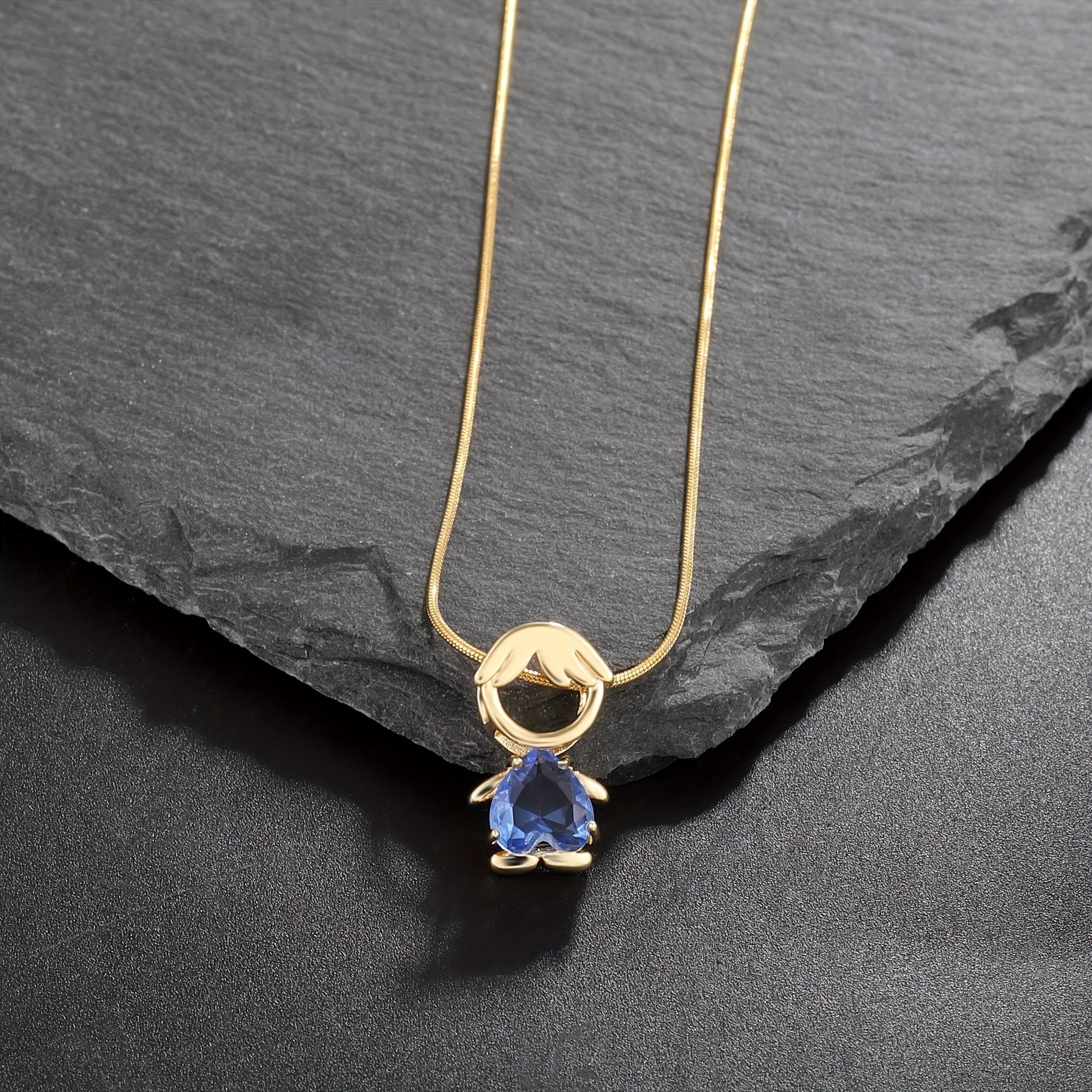 Image of 1pc Shiny Cubic Synthetic Zirconia Gold-plated Figurine Pendant Necklace, A Stylish And Minimalist Couple's Unisex Accessory, A Meaningful Valentine's Day Gift For Couples