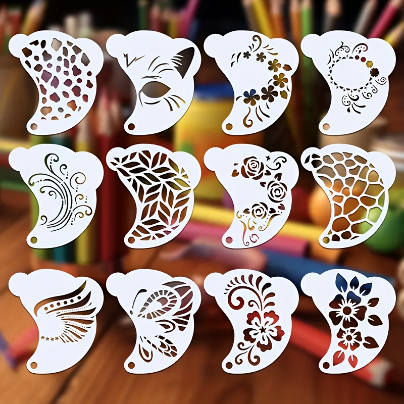 Image of 12pcs Of Facial Painting Series Templates, Suitable For Makeup Parties, Role-playing, Carnival Parties, Etc., Wall Templates, Diy Handmade Graffiti Templates, Pet Material Washable