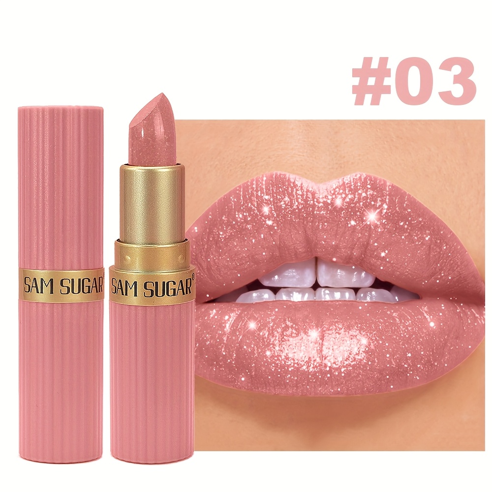 Image of Sam Sugar Lipstick - Waterproof, Long-lasting Shine, Non-sticky Formula, Suitable For All Light Beige Lip Types, Glossy, Moisturizing Lip Makeup | Hue | Creamy Texture, Moisturizing Lipstick