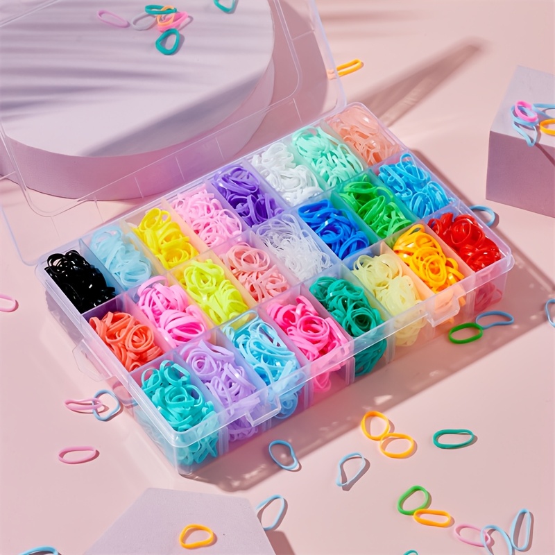 TEMU Boîte de rangement à 24 compartiments pour élastiques à cheveux colorés aux couleurs bonbon pour divers coiffures