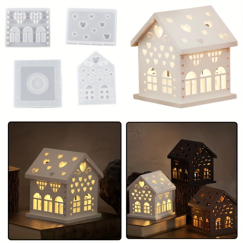 

4-piece 3d Love House Silicone Mold Set For Diy Resin & Concrete Candle Holders - Unique Home Decor Crafting Kit Candle Molds Silicone Silicone Candle Molds