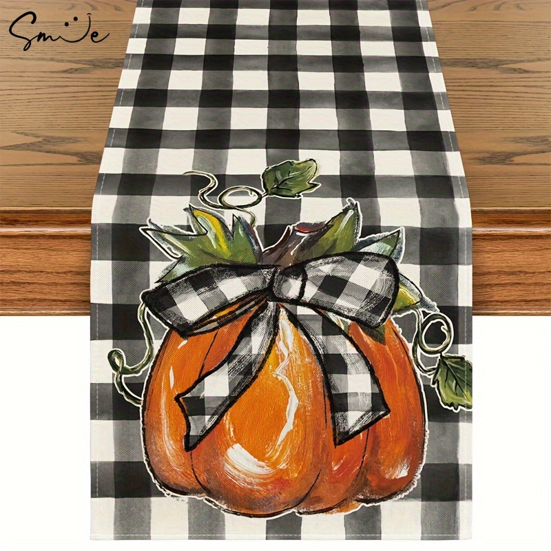 

Sm:)e Pumpkin Bowknot Fall 1pc Table Runner 13x72 Inch And 4pc Place Mats 12x18 Inch, Seasonal Dining Table Funky Home Decor For Home Party 13x72 Inch