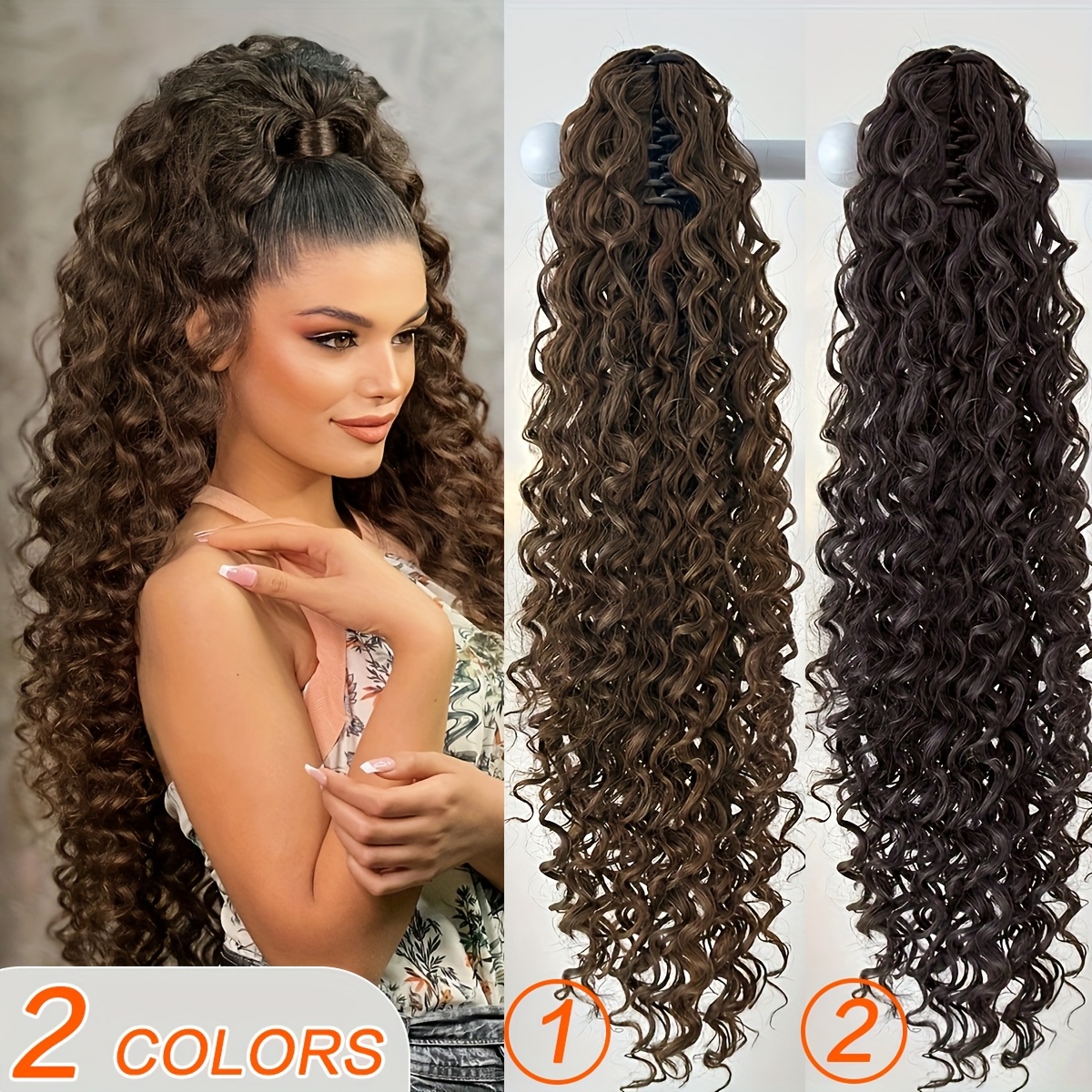 24 deep wave dark brown claw clip ponytail - Temu display picture 1