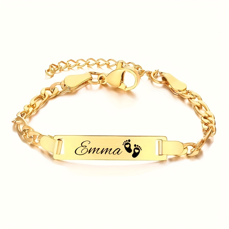 TEMU Name & Date Engraved Stainless Steel Bracelet - Custom Jewelry With Nameplate, Elegant Minimalist Name For &, Gift For , Wedding, Anniversary,