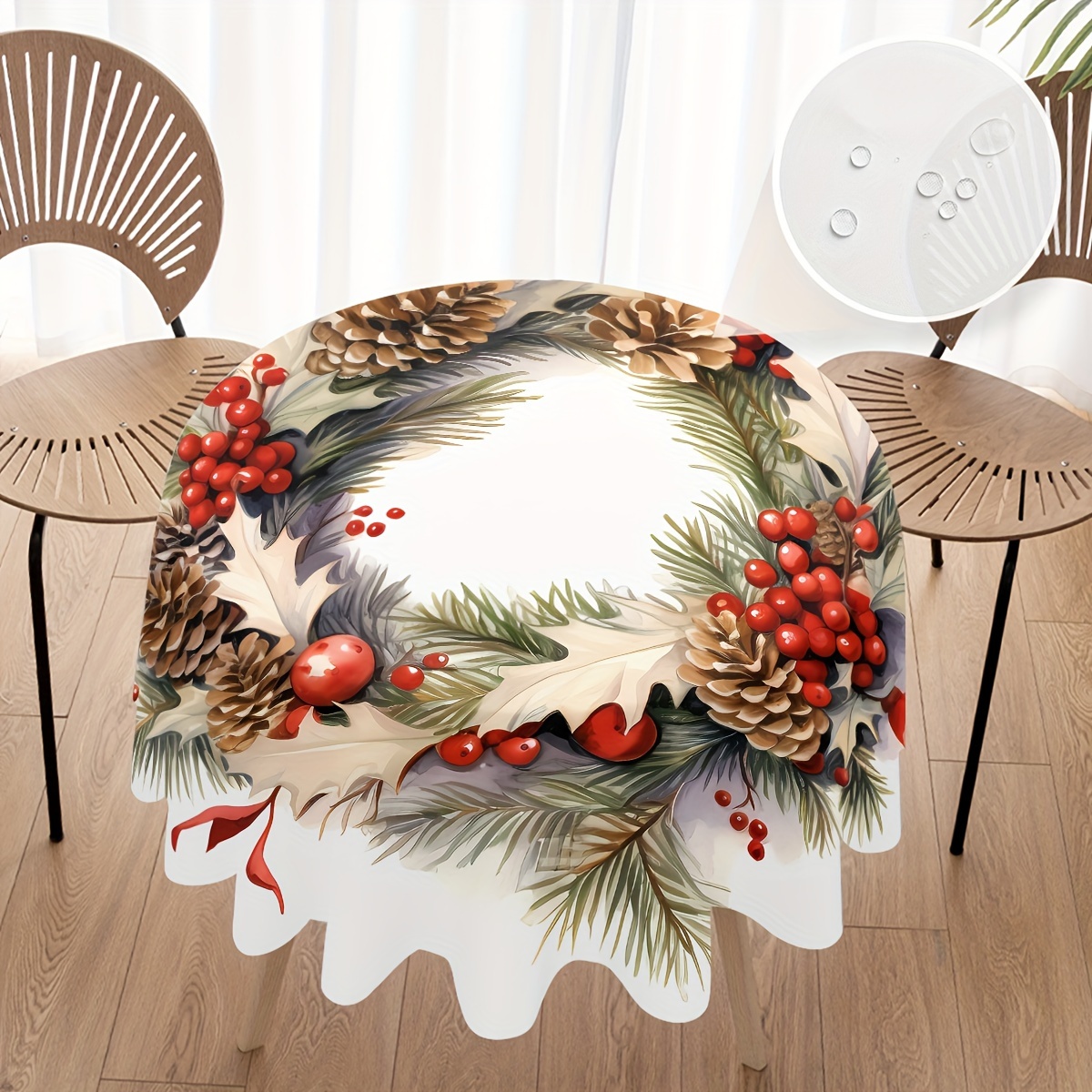 

Festive Christmas Tablecloth: Stain Resistant, Waterproof, Pleated Cover For Parties, Kitchens, Banquets & Terraces - Suitable For Various Scenes