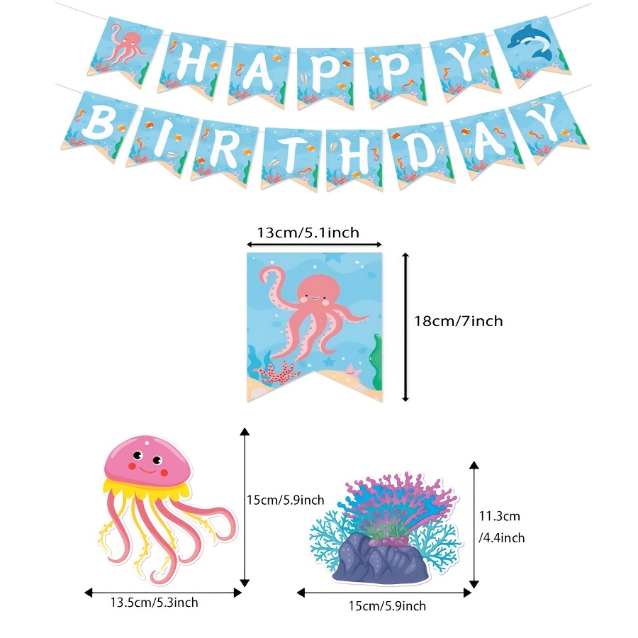 TEMU 1 ensemble, Décoration de fête d'anniversaire sur le thème du monde océanique, Bannière "HAPPY BIRTHDAY" de sous-marines de dessins animés et