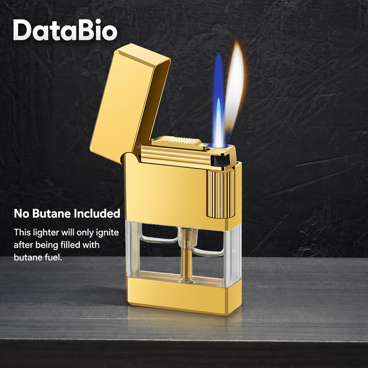 TEMU (no Butane) Switchable Dual-flame Butane Transparent Gas Canister Lighter, Windproof Metal Lighter, Portable Candle Kitchen Lighter, Outdoor