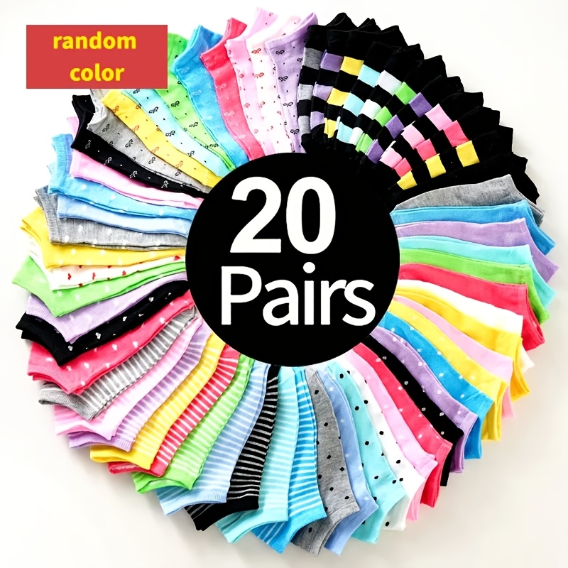 TEMU Colored 20 Pairs Of Soft And Comfortable Candy Colored Socks, Low Cut Socks, Women's Long And Short Socks, Suitable For , Gifts For Random Color